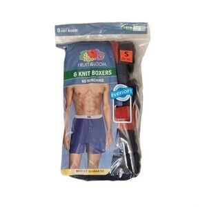 6-pack Fruit of the Loom Men's Size S Knit Boxers Relaxed Knit Cotton Wicking
